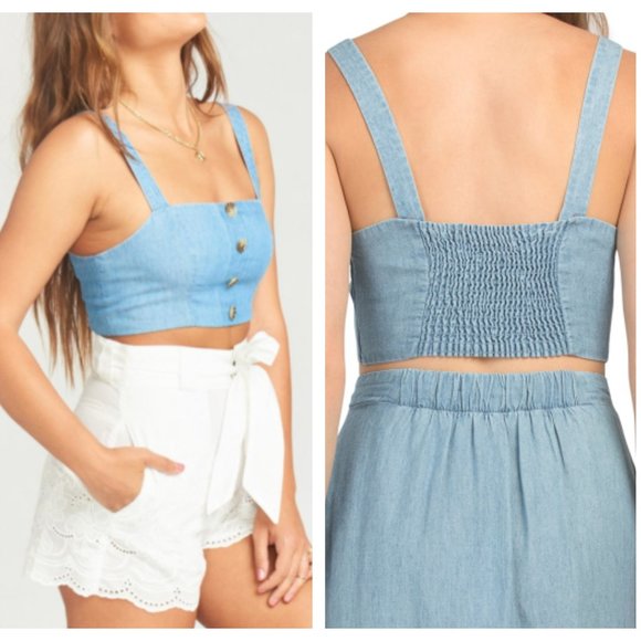 Show Me Your MuMu Tops - NWT Show Me Your Mumu Adeline Chambray Crop Top M